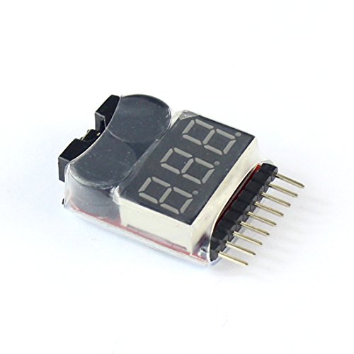 RC Products Lipo Battery Voltage Checker Alarm LED 1-8 Cell 1655, 2in1 Voltage Tester Volt Meter Indicator Dual Speaker 1S-8S Low Voltage Buzzer Alarm (2 Pcs)
