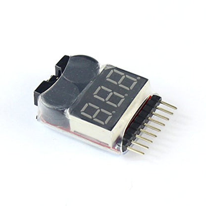 RC Products Lipo Battery Voltage Checker Alarm LED 1-8 Cell 1655, 2in1 Voltage Tester Volt Meter Indicator Dual Speaker 1S-8S Low Voltage Buzzer Alarm (2 Pcs)