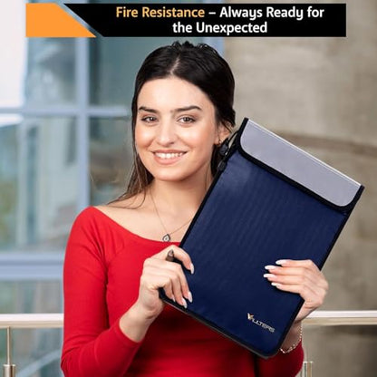 Upgraded Two Pockets Fireproof Document Bag (2000℉), 15”x 11” Fire Proof Bag for Documents with Zipper, Waterproof Document Pouch for Valuables, Legal Documents Safe Storage (Blue) - color: Blue
