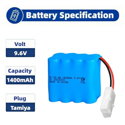 2 Pcs 9.6v 1400mah Ni-Cd Rechargable Battery KET-2P Plug X Type with 2 x USB Cable for RC Car RC Truck Tank Boat Robot