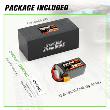 OVONIC 6s Lipo Battery 120C 1300mAh 22.2V Lipo Battery with XT60 Connector for RC FPV Racing Drone Quadcopter