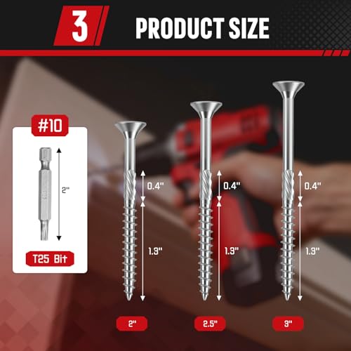 #10x2 Inch 304 Stainless Steel Deck Screws 1000 PCS - Corrosion-Resistant Outdoor Wood Fasteners for Fences, Decks, Wood Project - T25 Star Drive Bit - size: #10 x 2" 1000Pcs