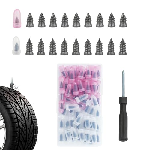 Realth 100 Pcs Tire Plug Kit – No Removal Needed, Emergency Flat Tire Repair Screws | Quick Fix Tubeless Tire Repair Rubber Nails Kit for Cars, SUVs, Motorcycles, Trucks (Portable & Durable) - style: Plugs(100 pcs)