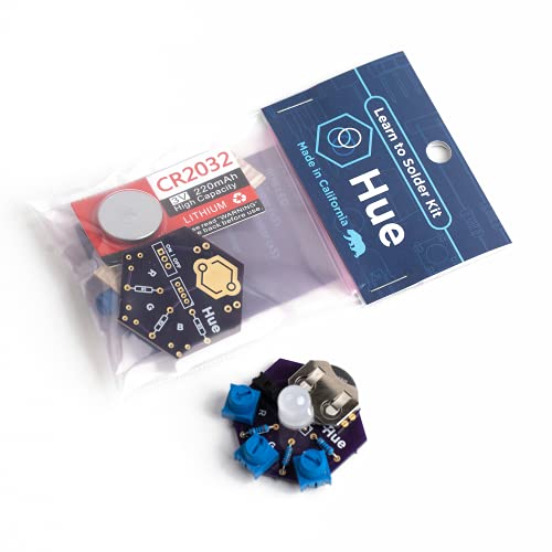 Hue Soldering Kit | DIY Electronics Projects for Beginners | Practice for Students, STEM Classes & Events | Science Project Electronic RGB LED Light Circuit Board with Battery - style: Individual Pack
