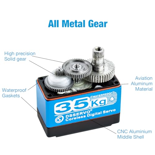 DS3235 35kg Digital RC Servo High Torque All Metal Gear Coreless Motor Waterproof Servo Motors for RC Robot, Car, Truck (Control Angle 270°)