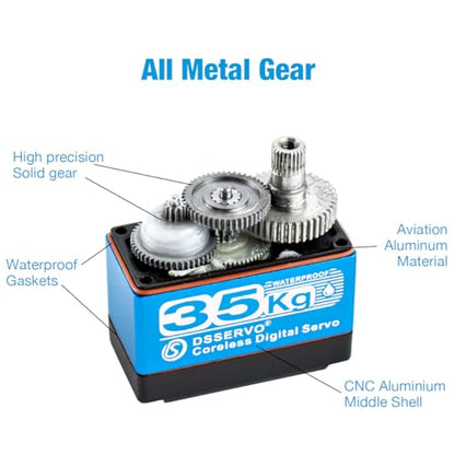 DS3235 35kg Digital RC Servo High Torque All Metal Gear Coreless Motor Waterproof Servo Motors for RC Robot, Car, Truck (Control Angle 270°)