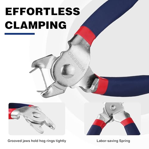 WORKPRO Bent Hog Ring Pliers with 500 Pcs 3/4" Hog Rings | Galvanized Steel Hog Rings, For Furniture Upholstery, Auto Upholstery, Plastic Meat & Sausage Casings - style: Bent Hog Ring Pliers Set