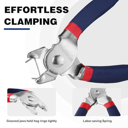 WORKPRO Bent Hog Ring Pliers with 500 Pcs 3/4" Hog Rings | Galvanized Steel Hog Rings, For Furniture Upholstery, Auto Upholstery, Plastic Meat & Sausage Casings - style: Bent Hog Ring Pliers Set