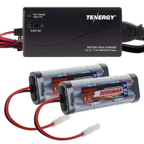 Tenergy 2 Pack 7.2V 3000mAh Flat NiMH Battery Packs with Smart Charger for RC Cars, RC Airplanes