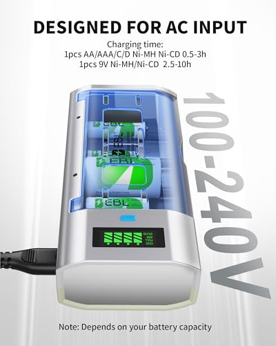 EBL D Rechargeable Batteries (4 Counts) and Universal Battery Charger | Smart Charger Compatible with C D 9V AA AAA Ni-MH Ni-CD Batteries, 10000mAh D Battery, Mercury-Free, 1200 Cycles