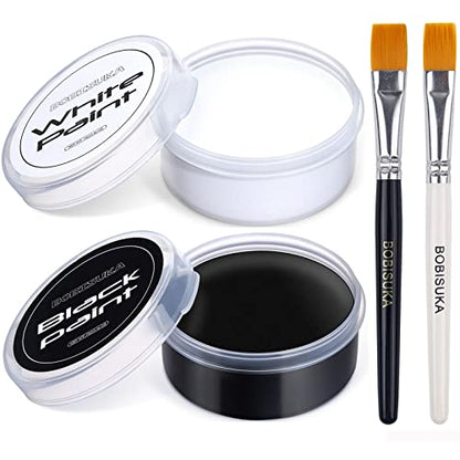 BOBISUKA Blank in the Dark Black + White Oil Face Body Paint Set, Large Capacity Professional Paint Palette Kit with Brushes for Art Theater Halloween Party Cosplay Clown Sfx Makeup for Adults - color: Black & White Paint + Brushes