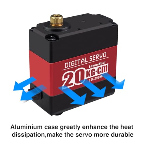 20KG RC Servo High Torque Servo Motors with 25T Servo Horn, Dual Ball Bearing, Aluminium Case, Metal Bracket, Waterproof Metal Gear Steering Digital Servo for RC Car Robot DIY, Control Angle 180°