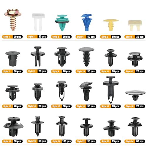 GOOACC 900Pcs Plastic Rivets and Auto Body Fasteners Assortment | 24 Popular Sizes Nylon Bumper Clips With 10 Cable Ties For GM Ford Chrysler Toyota Honda Nissan Mazda Chevy Jeep
