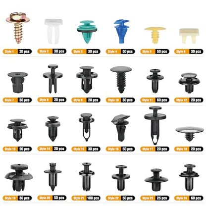 GOOACC 900Pcs Plastic Rivets and Auto Body Fasteners Assortment | 24 Popular Sizes Nylon Bumper Clips With 10 Cable Ties For GM Ford Chrysler Toyota Honda Nissan Mazda Chevy Jeep
