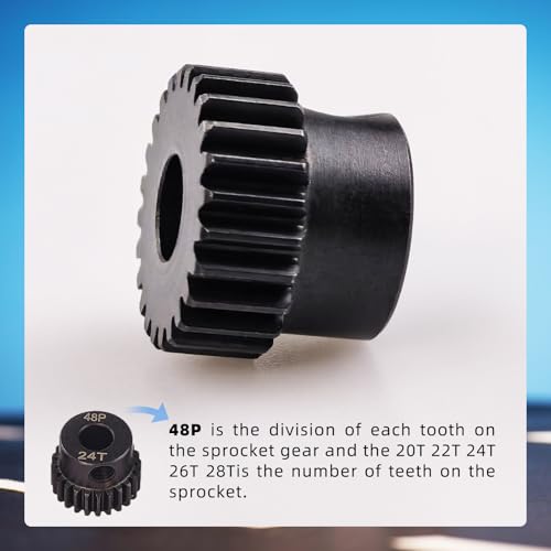 Flylin 5-Piece 48DP Pinion Gear Set, RC Motor Gears for Climbing Cars | 20T, 22T, 24T, 26T, 28T, Hardened Steel with 5mm Hole, Suitable for 1/10 RC Brushless Motors