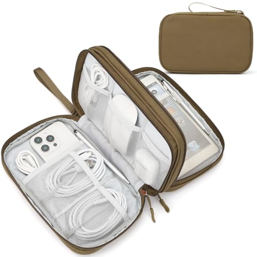 FYY Electronic Organizer, Large Travel Cable Organizer Bag Pouch Electronic Accessories Carry Case Portable Waterproof Double Layers All-in-One Storage Bag for Cable, Cord, Charger, Phone, Brown - color: Brown, size: Large