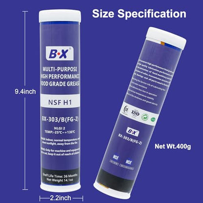 Multi-Purpose Food Grade Grease Tubes 14.1oz NLGI 2 High Perfomance Lubricant for Food Machinery