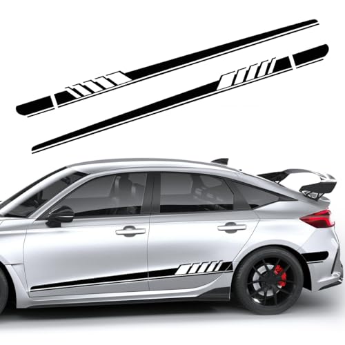 2 PCS Car Side Skirt Decals, 88.58"×4.52" PVC Racing Sports Stickers Waterproof Body Decoration, Personalized Long Stripes Sticker Creative Side Door Decals for Car Truck SUV (Black)