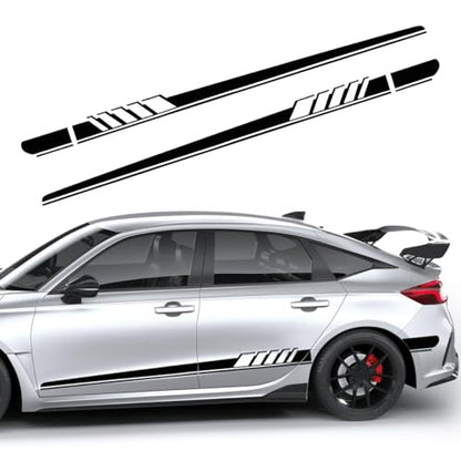 2 PCS Car Side Skirt Decals, 88.58"×4.52" PVC Racing Sports Stickers Waterproof Body Decoration, Personalized Long Stripes Sticker Creative Side Door Decals for Car Truck SUV (Black)