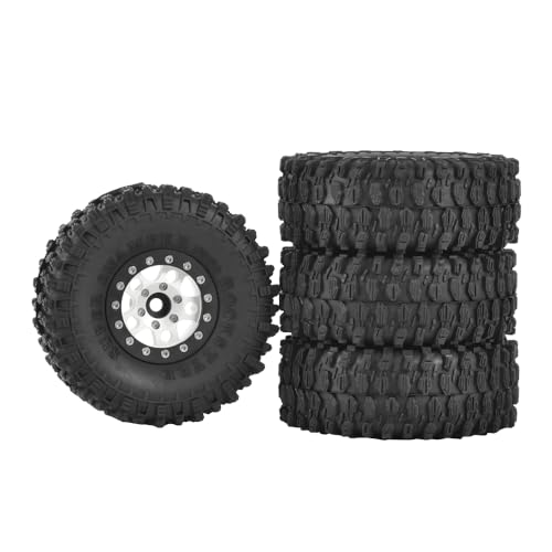 4PCS 1.55 inch Aluminum Metal Beadlock Wheels Rim and 95mm All Terrain Rubber Tires for 1/10 1/12 RC Rock Crawler Car for Axial AX90069 D90 TF2 Tamiya LC70 JIMNY UTB18(5Spoke,Silver Black) - color: 5spoke,silver Black