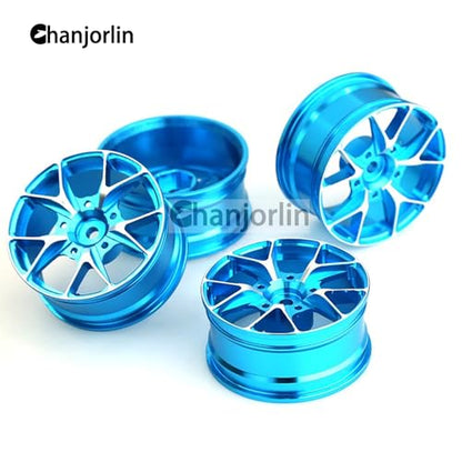 1/10 On Road Drift Wheels Rims Hex 12mm RC Aluminum Alloy Rally Racing Hubs for 1:10 Scale Touring Street Car Tires Tamiya TT01 TT02 HSP 2S 3S Brushless HPI KYOSHO XV02 XV01 4PCS (Blue) - color: Blue