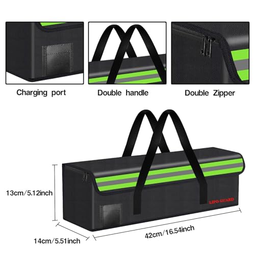 Lipo Battery Safe Bag Large Capatity Fireproof Bag for Ebike Lipo Battery Other Batteries Storage Charging Transport Home Office Travel Safe Storage Pouch - size: 420*140*130mm
