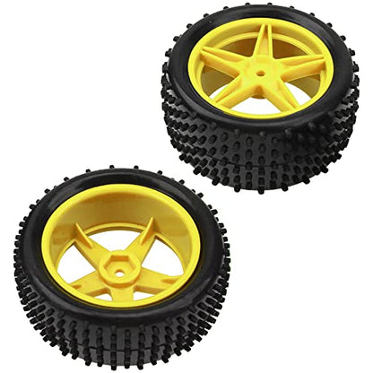 4Pack HIRCQOO OD 88mm/3.46" Front & Rear Rubber Plastic Wheel Rims Tires 12mm Hex Hub Compatible with Redcat Tornado Shockwave HPI HSP ExceedRC Kyosho 1/10 Scale Off Road Buggy (Yellow) - color: Yellow
