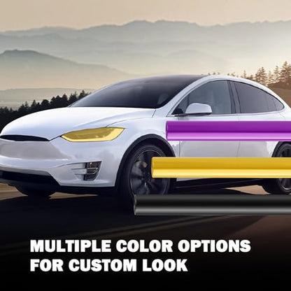 12×47" Car Headlight Tint Film,Self Adhesive Taillight Tint Film for Headlights/Fog Lights/Tail Lights,Waterproof Non-Marking Tail Light Tints Films Kit with Squeegee & Cutter (Yellow) - color: Yellow