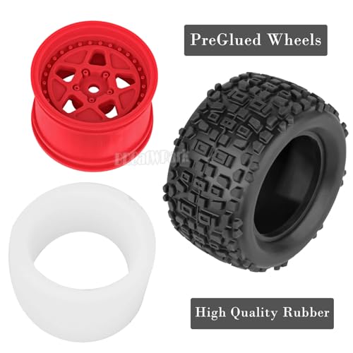12mm Hex RC Truck Wheels and Tires for 1/18 Granite/1/18 Typhon RC Monster Truck Car,RC Drift Off Road Buggy Rally Truck Tires,4Pcs(Red) - color: Red - (4pcs Wheel)