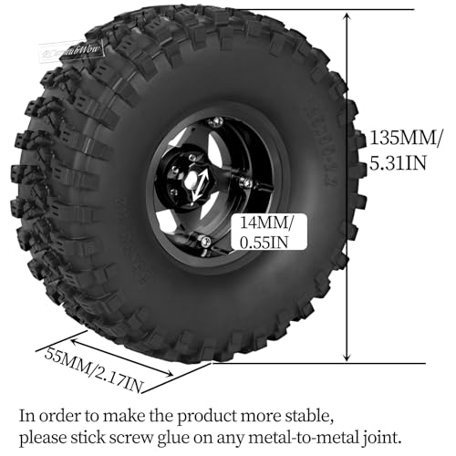 RC 2.2" Beadlock Wheels and Tires for 1/8 1/10 RC Crawler SCX10 III 90046 TRX4 D90,2.2in Beadlock RC Rims 2.2in RC Beadlock Tires,4pcs,Black - color: Black(4pcs)
