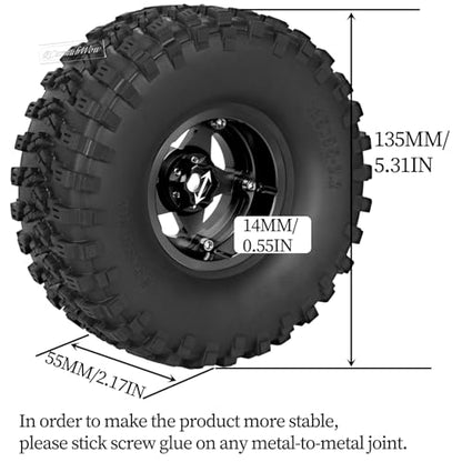 RC 2.2" Beadlock Wheels and Tires for 1/8 1/10 RC Crawler SCX10 III 90046 TRX4 D90,2.2in Beadlock RC Rims 2.2in RC Beadlock Tires,4pcs,Black - color: Black(4pcs)