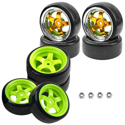 5-Spoke Hard Plastic Wheel Rims & Plastic Tires 12mm Hex & 1/10 RC Drift Tire Hard Plastic Tires & 12mm Hex Hub Wheel Rims