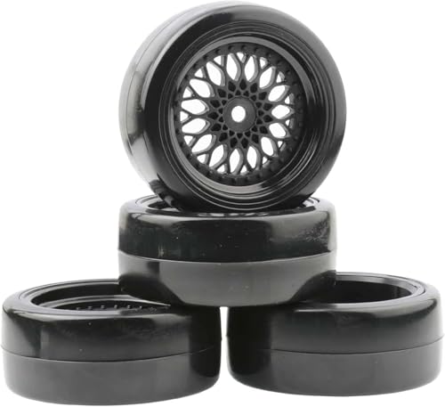 1/10 Drift Wheels Tires Set,AMZSTAR 4PCS 63mm RC Hard Tyre with Plastic Wheel Rims 12mm Hex for 1/10 RC On Road Racing Touring Drifting Car for Tamiya TT01 HSP HPI Kyosho (Black,Offset:9mm) - color: Black,offset:9mm