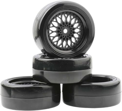 1/10 Drift Wheels Tires Set,AMZSTAR 4PCS 63mm RC Hard Tyre with Plastic Wheel Rims 12mm Hex for 1/10 RC On Road Racing Touring Drifting Car for Tamiya TT01 HSP HPI Kyosho (Black,Offset:9mm) - color: Black,offset:9mm