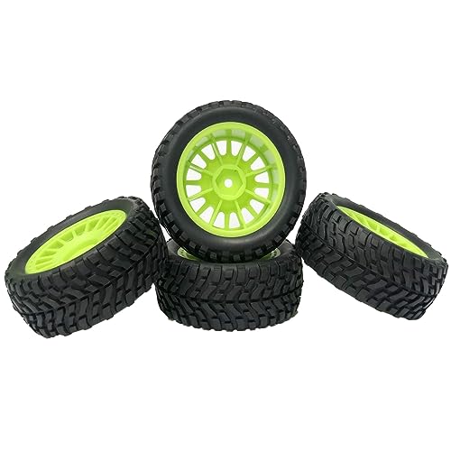 4PCS 75mm Rubber Tyres Tires with Foam Inserts and Plastic Wheel Rims 12mm Hex for 1/10 On-Road RC Drift Touring Car 1/14 1/16 1/18 Rally Car Replacement Parts(Green) - color: Green