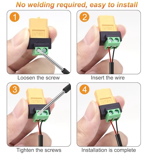 MEIRIYFA XT60 Solderless Connector Female to 2Pin Screw Terminal Adapter for Solar Panel、Portable Power Station,Unmanned Aerial Vehicles, Model Aircraft Plug 4Pcs