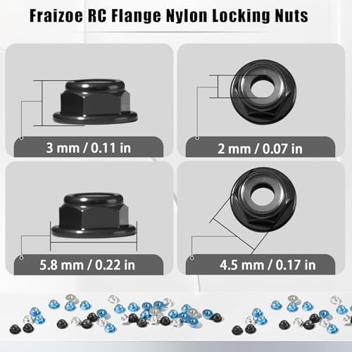 12Pcs M2 Flange Lock Nuts Metric Nylon Inserted Hex Self-Lock Non-Slip Aluminium Self Clinching Nuts for 1/24 RC Car Axial SCX24 Furniture DIY Industrial Construction Fasteners - color: Black, size: 12Pcs