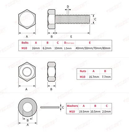 48Pcs Grade 8.8 M10 Hex Head Screws Bolts and Nuts Flat & Lock Washers Assortment Kit 40mm 50mm 70mm 80mm - color: M10--12Sets Bolts and Nuts Kit