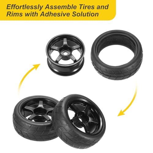 uxcell 4-Pair High-Grip RC Car Tire & Wheel Set for 1/10 Scale On-Road Touring Cars - Soft Rubber Tyres with 12mm Hubs, Black, Type g