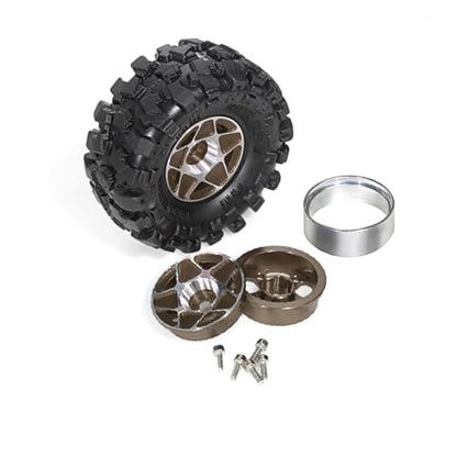 REDSPIDER 1.0 Beadlock Wheels and Tires Set（4pcs） 1.0 Crawler Tires 57 * 25mm Aluminum Alloy 1.0 Wheel 1/18 1/24 RC Crawler Tires for SCX24 TRX4M FMS FCX24 FCX18 AX24 (Brown) - color: Brown