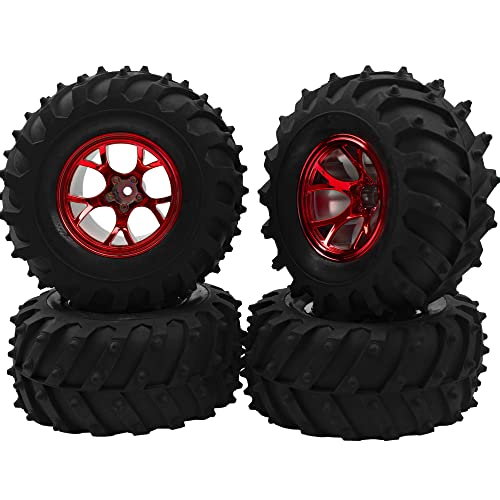 4.72''OD Rubber Tires & Wheel Rim 12mm Hex Hub Compatible with RedCat Volcano Traxxas Rustler HPI HSP Tamiya Exceed Himoto 1/10 Off-Road Monster Truck,120mmx56mm (Red) - color: Red