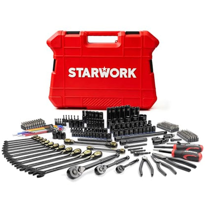 STARWORK TRUE MECHANIC™ 305-Piece Mechanics Tool Set with 120-Tooth Reversible Ratcheting Wrench Set, 1/4", 3/8", 1/2" Drive, Professional Metric Set - size: 305 PC