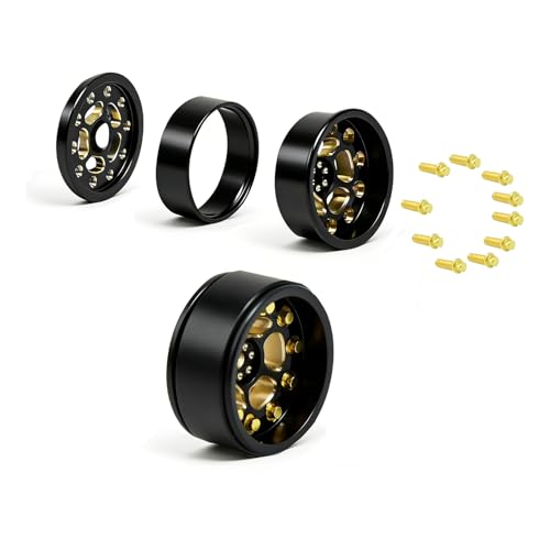 Brass 0.7" Wheel and Brass/Offset and 0.7‘’ Wheel Tire with Foam for SCX30 Cars Upgrade Parts 4pcs/Set (Brass 0.7" Beadlock Offset Wheel) - color: Brass 0.7" Beadlock Offset Wheel