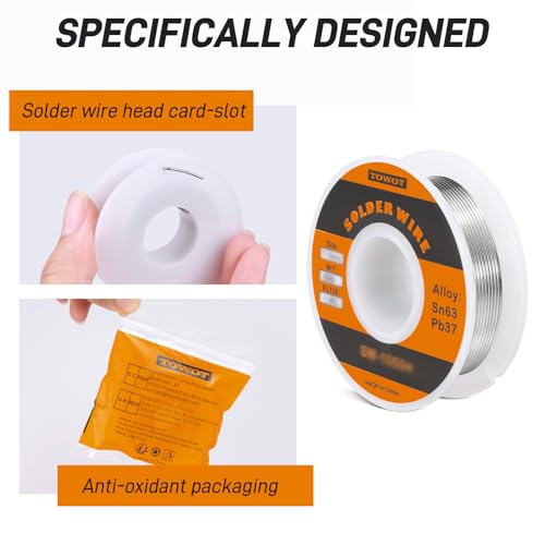 TOWOT 63-37 High Purity Tin Lead Rosin Core Solder Wire for Electrical Soldering, Content 1.8% Solder Flux (0.8mm, 50g) - style: High Purity 0.031Inch 0.11LB