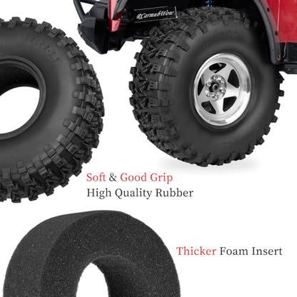 RC 2.2" Beadlock Wheels and Tires for 1/8 1/10 RC Crawler SCX10 III 90046 TRX4 D90,2.2in Beadlock RC Rims 2.2in RC Beadlock Tires,4pcs,Silver - color: Silver(4pcs)
