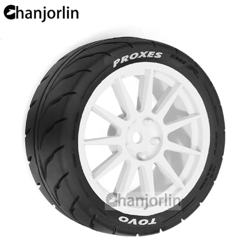 1/10 RC On Road Racing Tires and Wheels 12mm Hex OD 2.72'' RC Rally Street Tyres for 1:10 Scale Touring Drift Car Tamiya TT01 TT02 XV01 TA06 A959 PTG2 HPI KYOSHO HSP Traxxas 4PCS (White) - color: White
