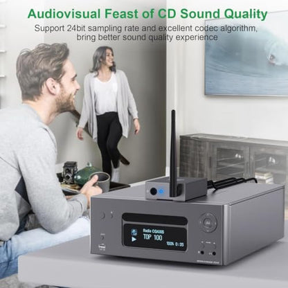 1Mii 2.4GHz (1 TX + 2 RX) Wireless Audio Transmitter and Receiver Set | 20ms Ultra Low Delay with RCA In/Out, 320FT Long Range for TV PC CD Player Powered Speaker, 2 Receivers for 2 Powered Speaker - size: 3 in 1