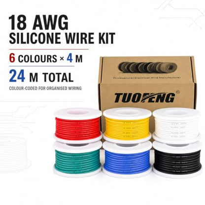 TUOFENG 18 AWG Stranded Wire, 6 Colors, 13.2 ft Each, Tinned Copper | Flexible silicone wire - size: 18 AWG Silicone Stranded Wire 6 Colors 13.2ft Each
