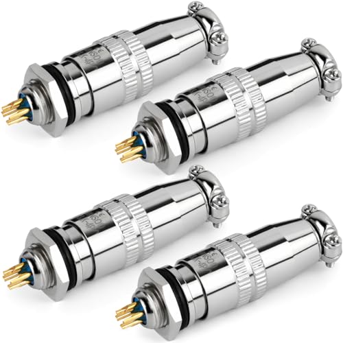 [Pack of 4] CLYXGS XS8 Push-Pull Aviation Connector, 4 Pin Self-Latching Circular Plug & Socket, Quick Release Ball Detent Locking, 8mm Mounting, 3A 250V Metal Industrial Wire Connector - style: XS8-4