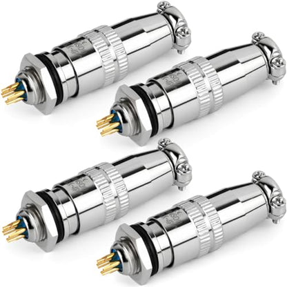 [Pack of 4] CLYXGS XS8 Push-Pull Aviation Connector, 4 Pin Self-Latching Circular Plug & Socket, Quick Release Ball Detent Locking, 8mm Mounting, 3A 250V Metal Industrial Wire Connector - style: XS8-4